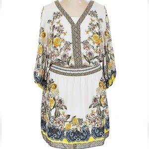 White House Black Market V-Neck Floral Dress, White/Yellow Multi, XL